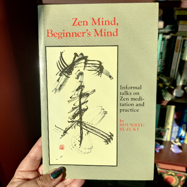 There is a book with a grey cover held and illuminated by full sunshine. The title of the book is written in red at the top of the book with calligraphy for Japanese characters.